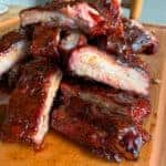 Pile of Smoked Spare Ribs on a cutting board