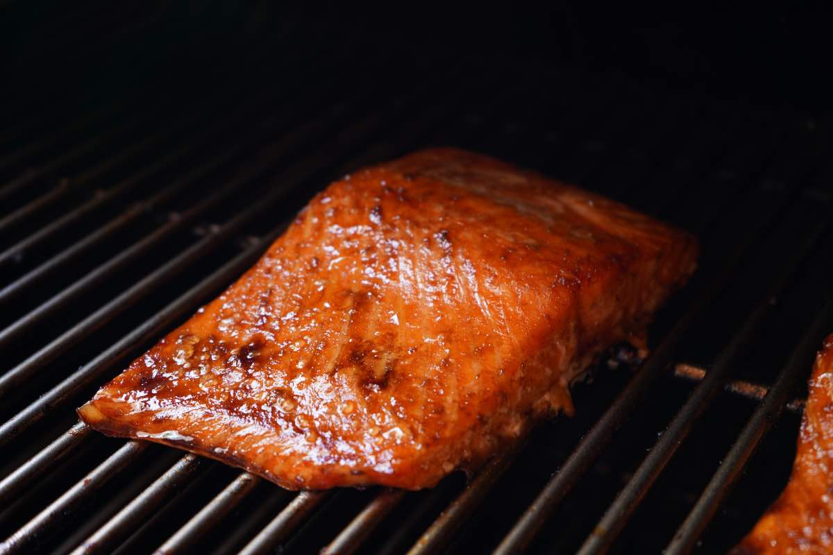 Teriyaki Smoked Salmon On smoker grates