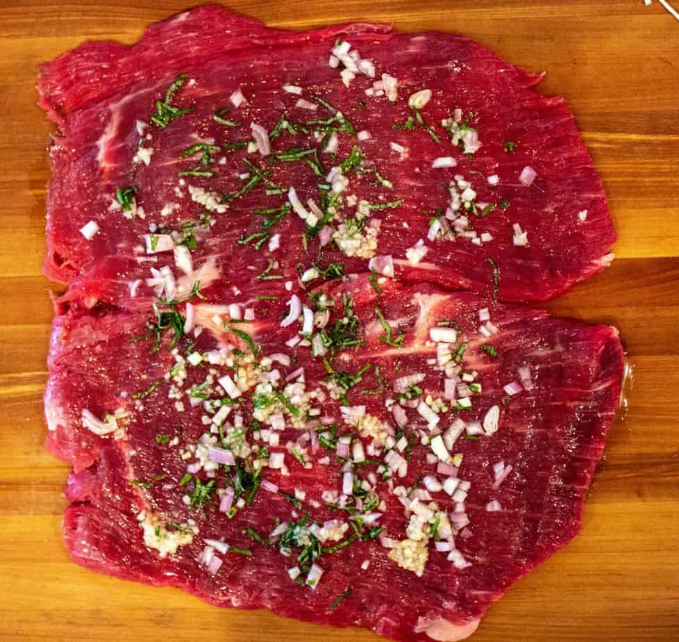 Flank Steak with EVOO Garlic and Shallots