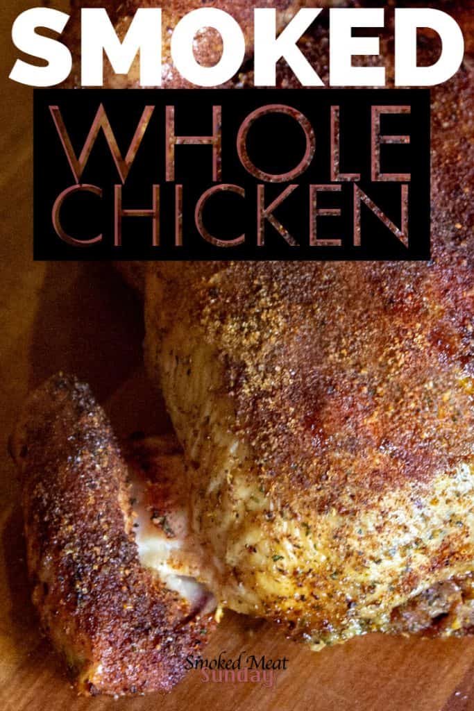 Looking for an easy smoked whole chicken recipe? You definitely want to check this out! It starts with a simple beer brine, and ends with moist, tender, and flavorful chicken. #traegerrecipes #pelletgrill #bbq #smokedchicken