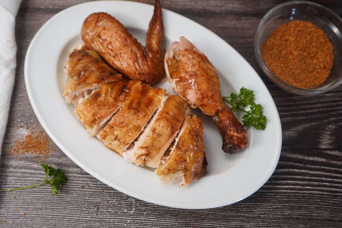 Smoked chicken pieces on plate
