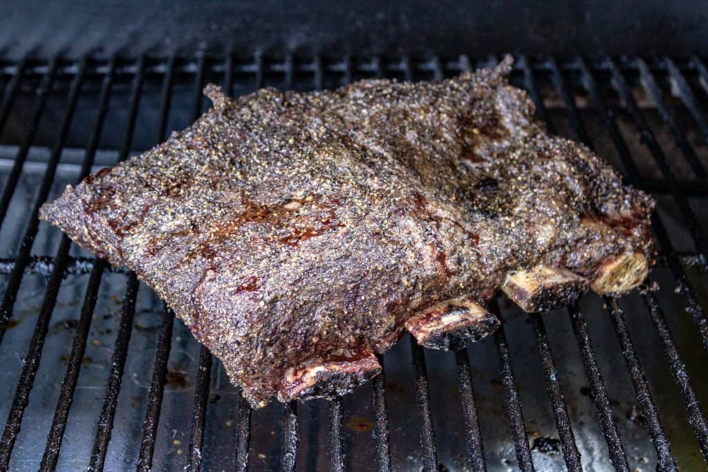 smoked beef chuck ribs after 4 hours