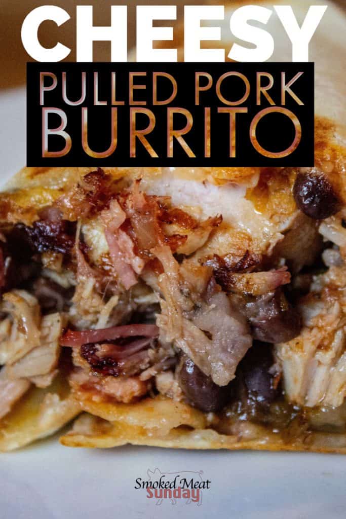 If you like pulled pork and you like Mexican food you'll LOVE these cheesy pulled pork burritos! #burrito #pulledpork #smokedmeat #pelletgrill 