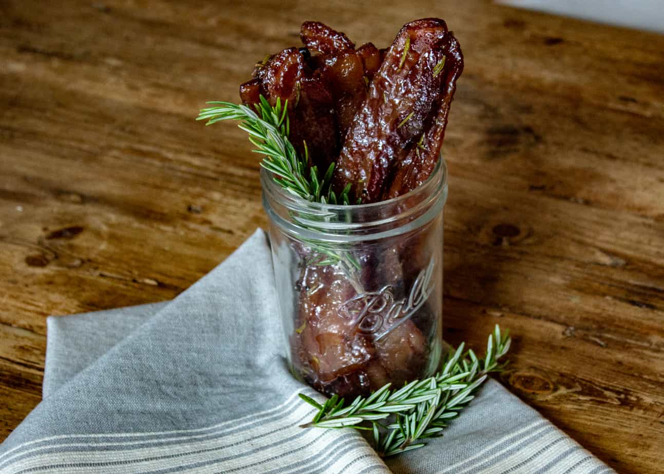 Rosemary Candied Bacon - Baking Bacon in the smoker