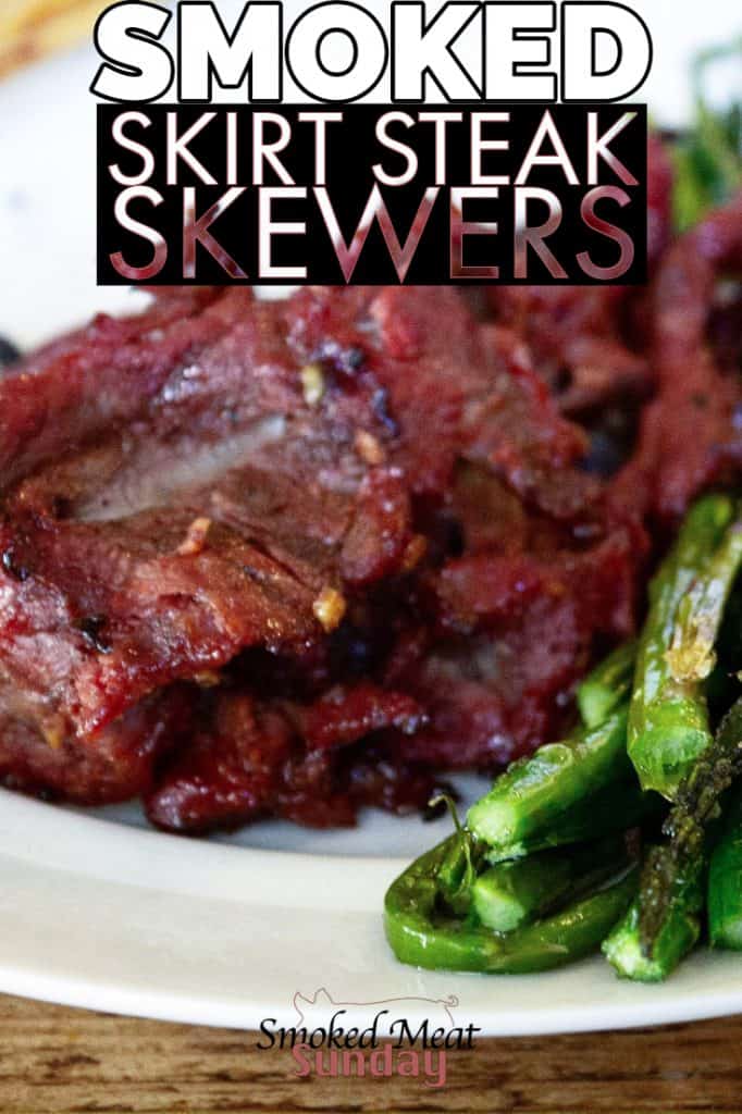 Once of my favorite weeknight bbq meals. These skirt steak skewers are easy to make on your smoker or pellet grill, and they taste delicious! Original recipe can be found here: https://www.simplyrecipes.com/recipes/grilled_skirt_steak_skewers/ #pelletgrills #bbq #traeger #traegerrecipes #bbqrecipes #smokedmeats