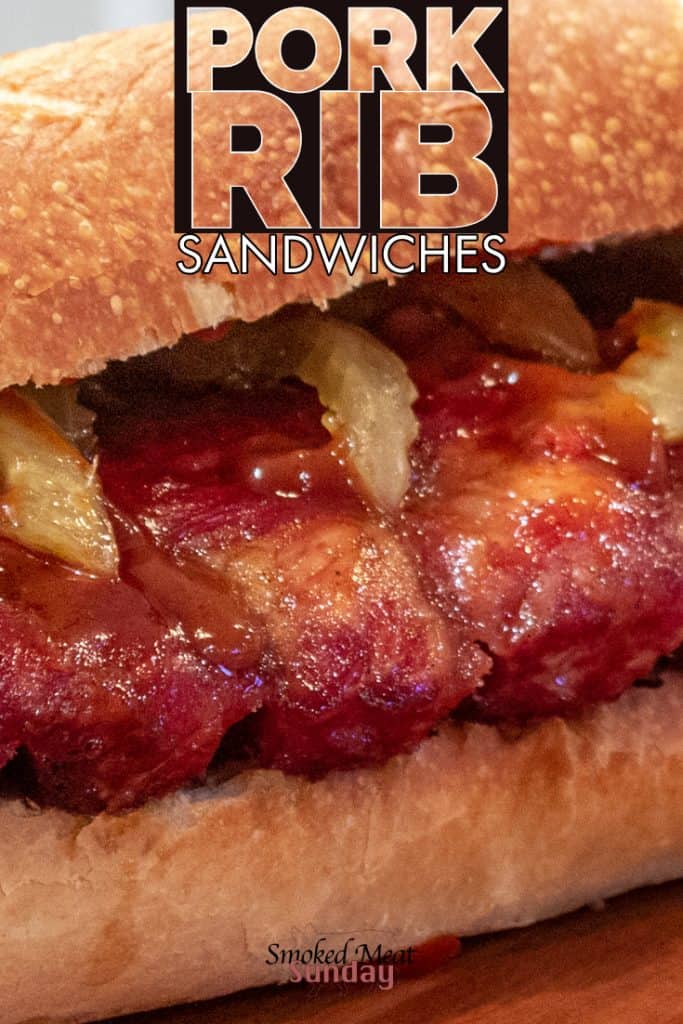 Smoked McRib Sandwich Recipe - BBQ pork rib sandwiches - smoked low and slow, and then placed on a sourdough roll. This is a simple pellet grill recipe. Tender smoked ribs - pickled onions - #traegergrills #traegerrecipes #traeger #smokedmeats #bbqrecipes