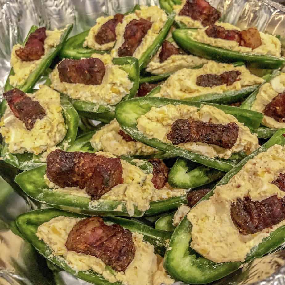 Jalapenos with cheese and pork belly filling