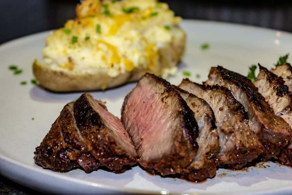 reverse seared steak with double smoked potato