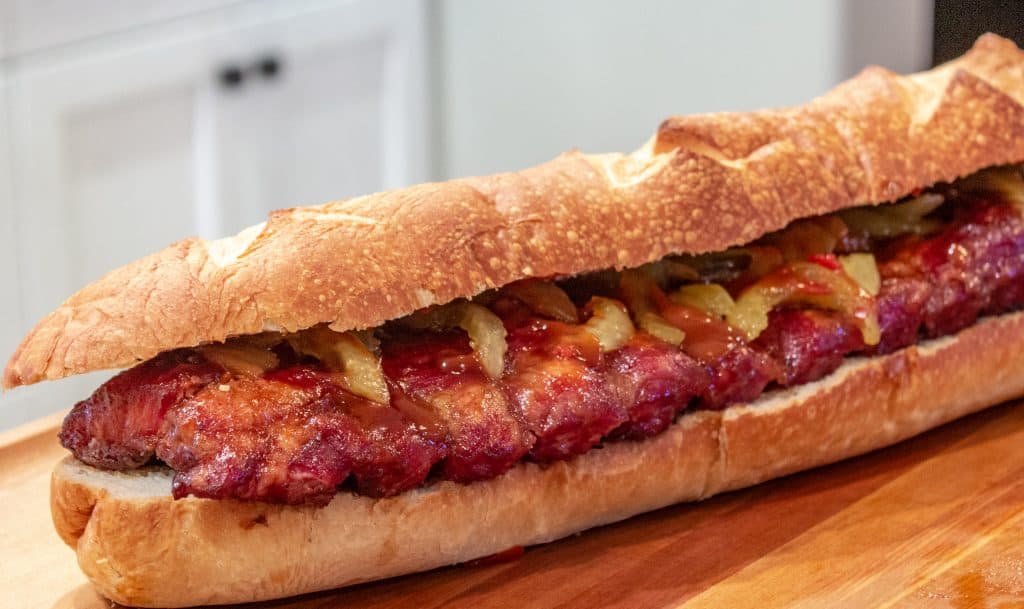 Smoked McRib sandwich before it was sliced