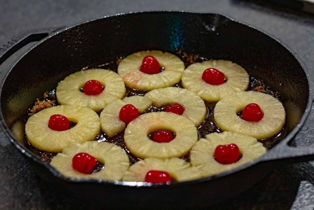 pineapples and cherries for the pineapple upside down cake recipe