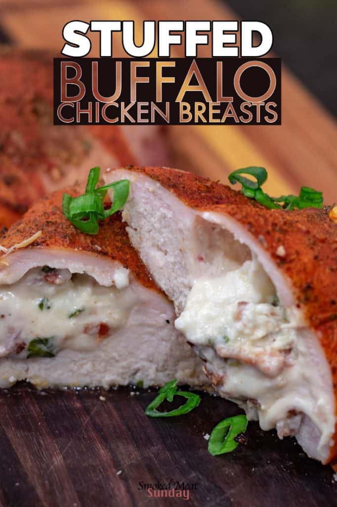 There are a lot of different ways to make stuffed buffalo chicken breasts. 

These are stuffed and then smoked. The end result is a gooey tangy burst of flavor your guests will love. Smoked on a Traeger, using oak pellets. 

#smokedchicken #buffalochicken