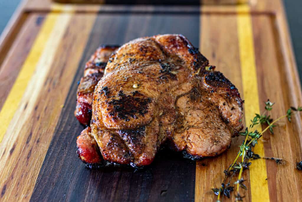 Smoked Pork Chops on a Cutting Board