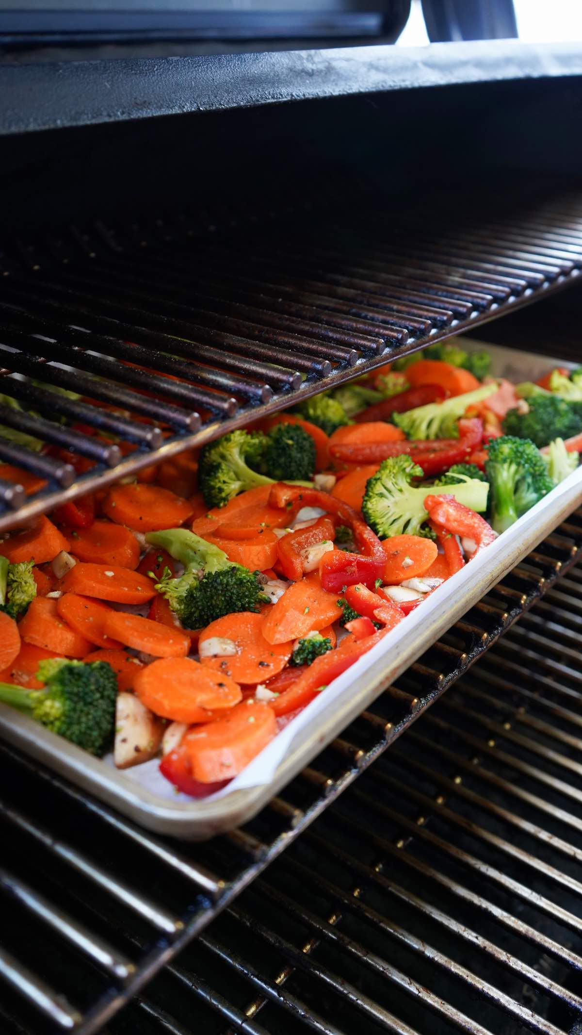 Smoked Vegetables in smoker during cook. 
