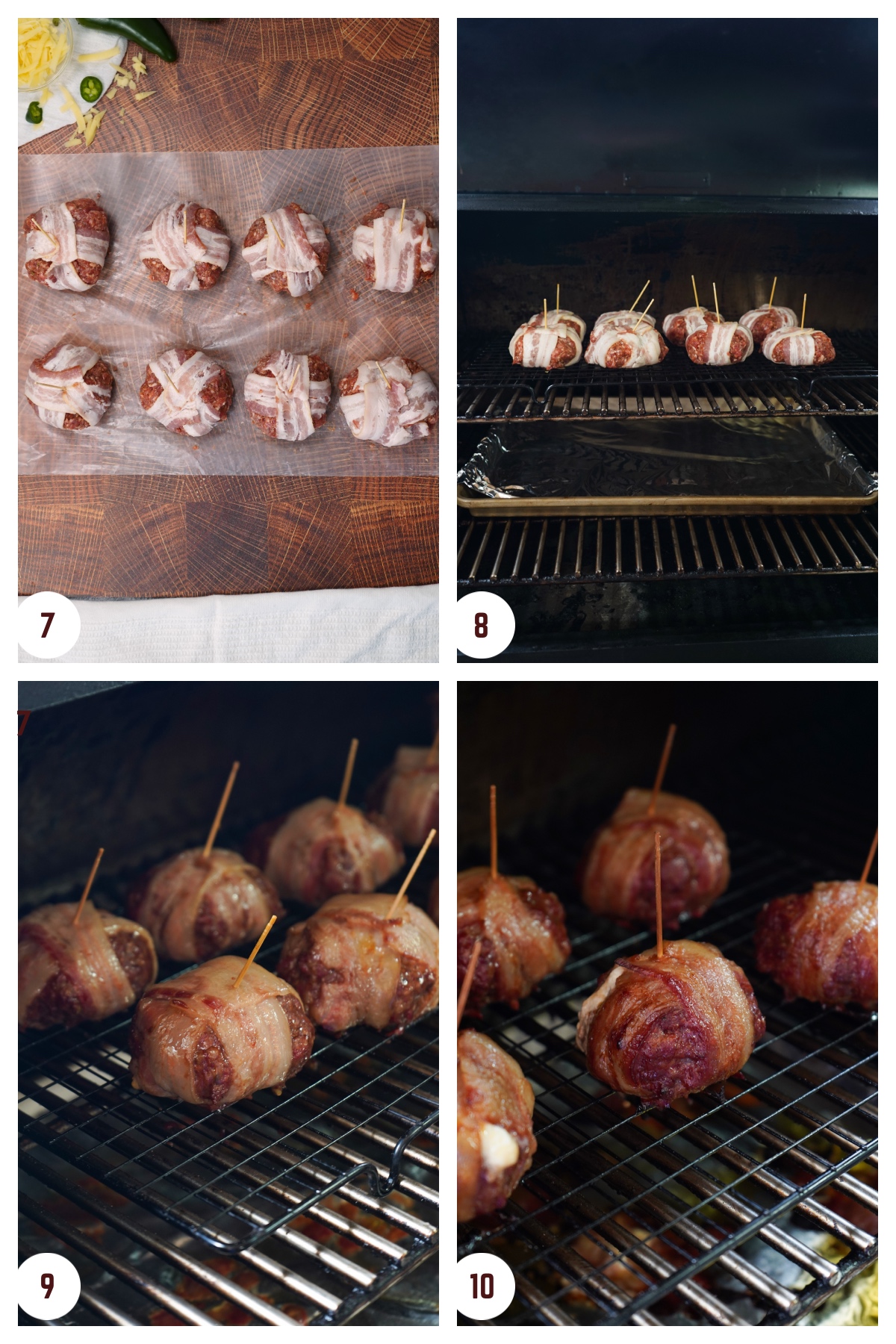 How to make bacon wrapped stuffed meatballs collage