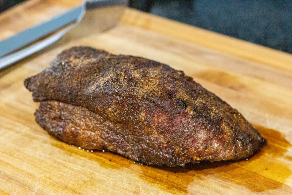 Smoked Corned beef brisket on a cutting board