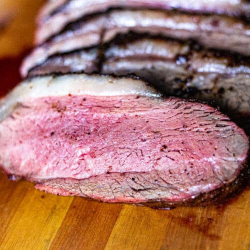 smoked picanha steak on a cutting board