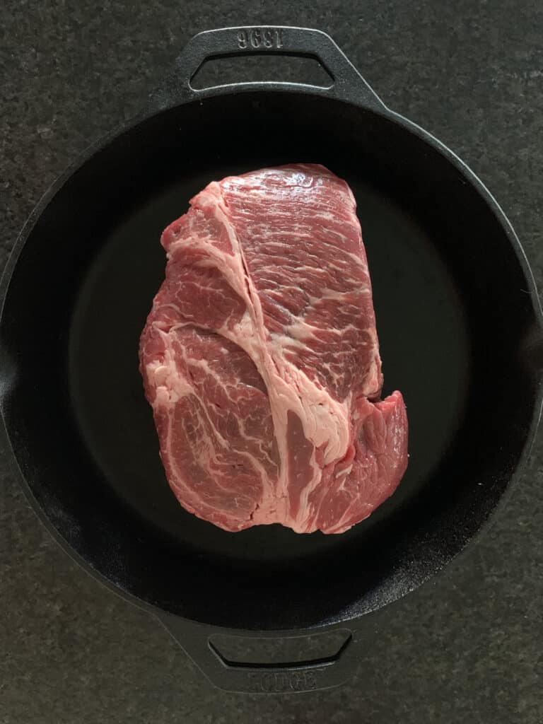 chuck roast in a cast iron skillet