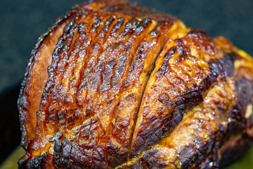 smoked spiral ham on its side
