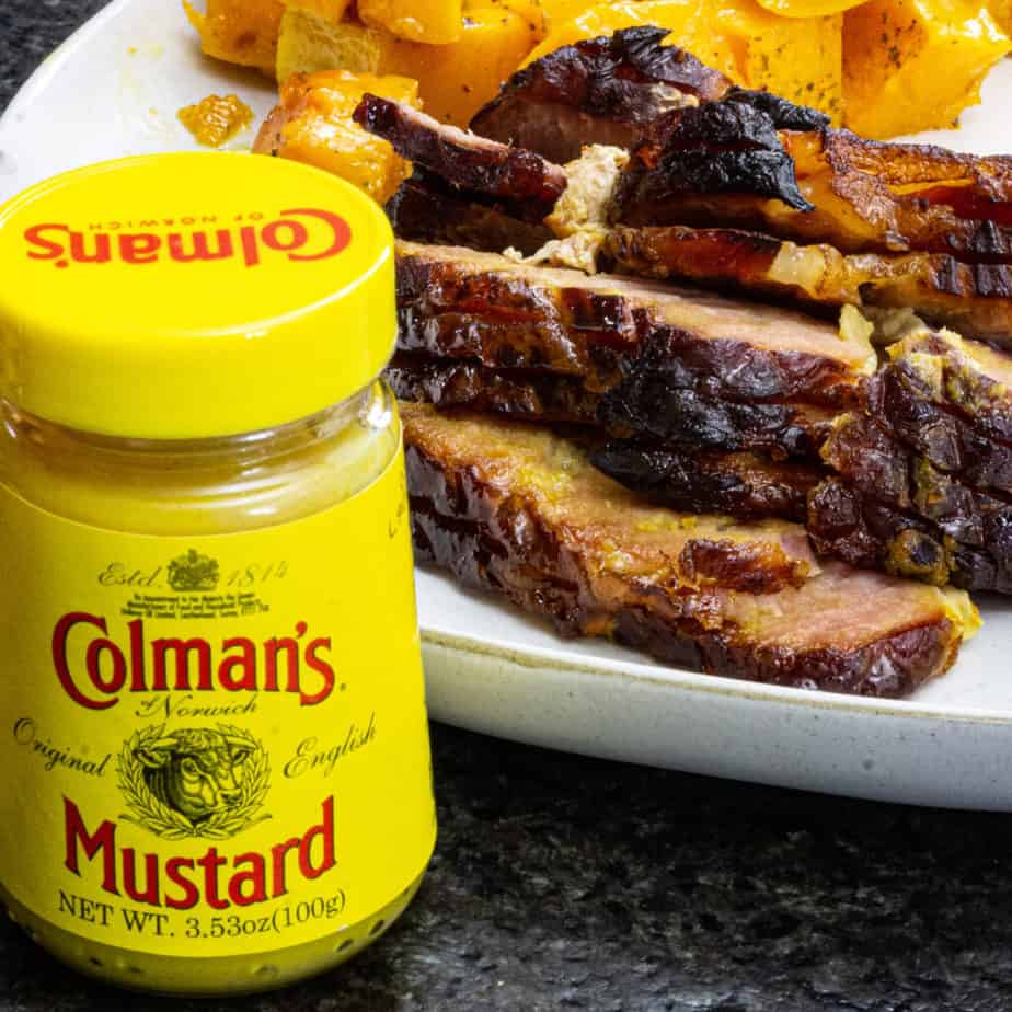 smoked ham slices with Colman's mustard