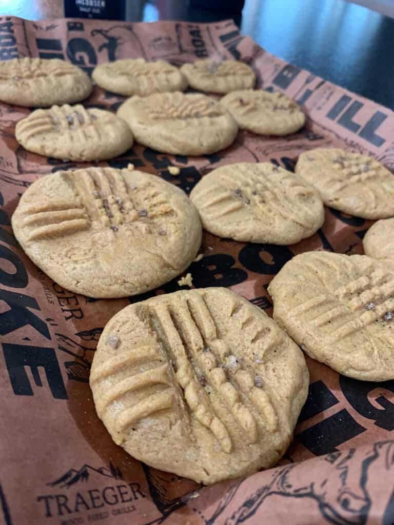 3 ingredient peanut butter cookies after they came out of the smoker
