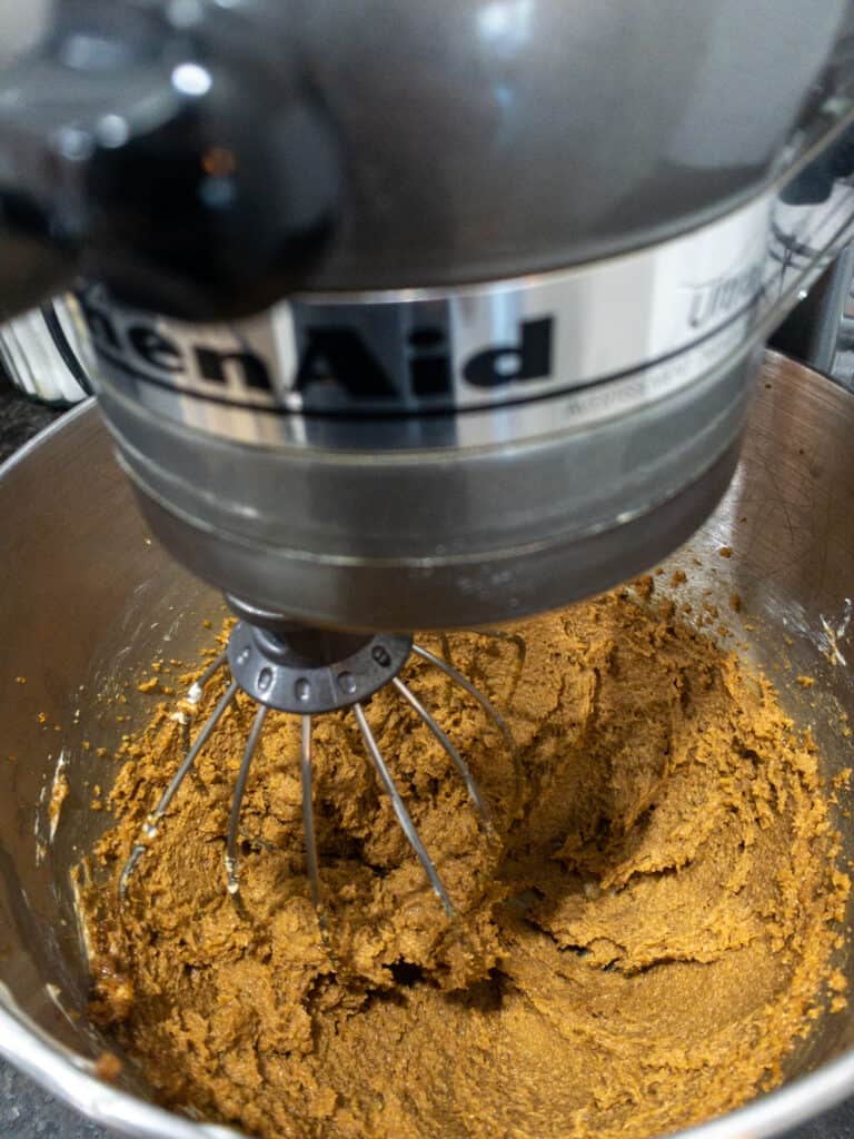 brown sugar, mascarpone, and butter being blended together