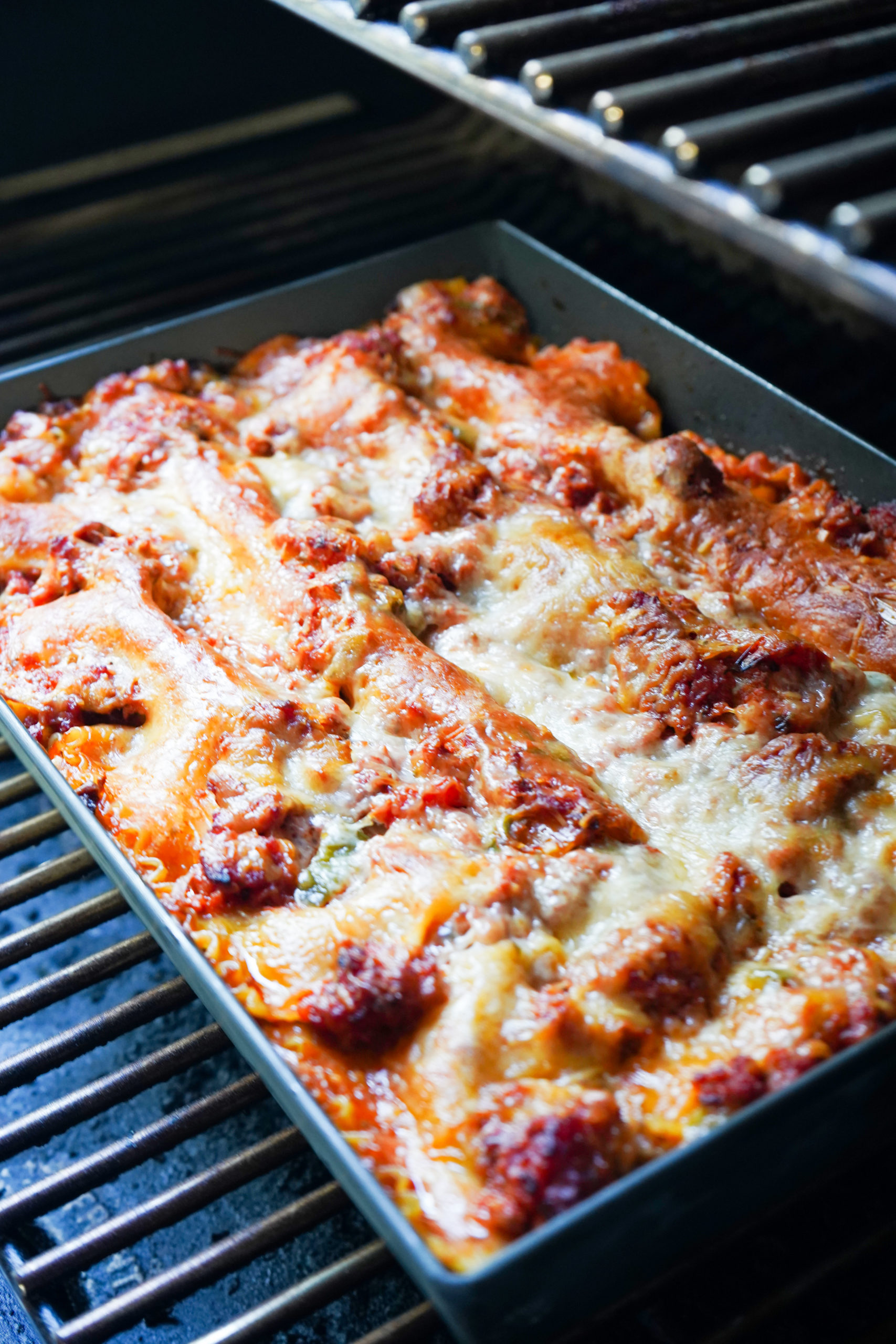 Lasagna in smoker. 