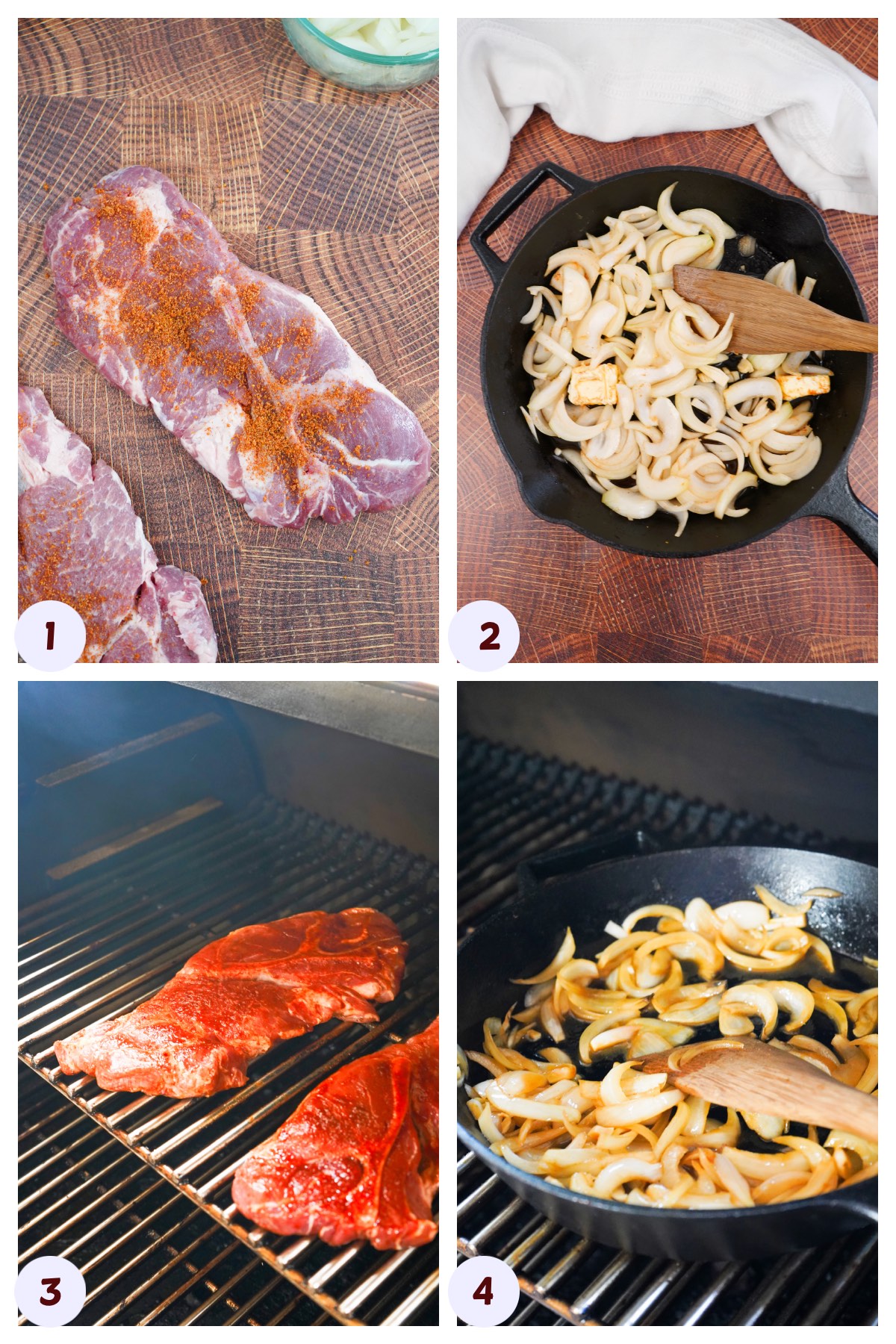 Pork steaks process collage