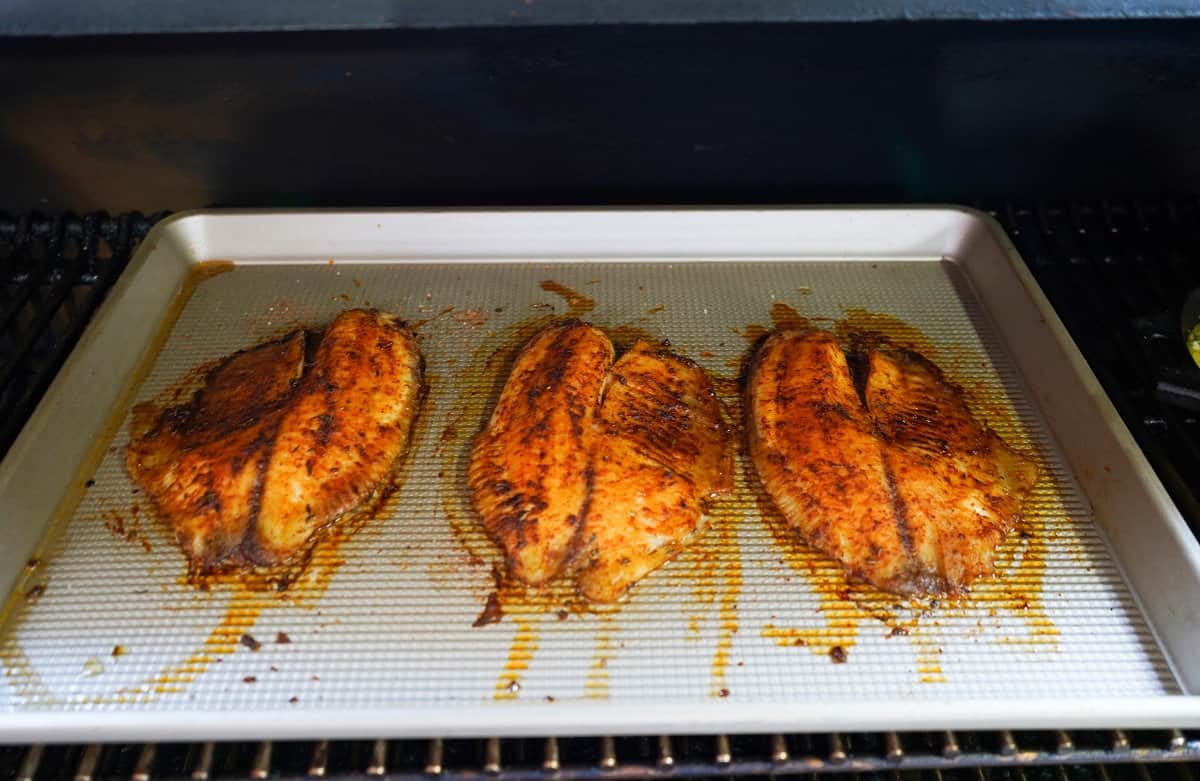 Smoked tilapia after cooked in smoker. 