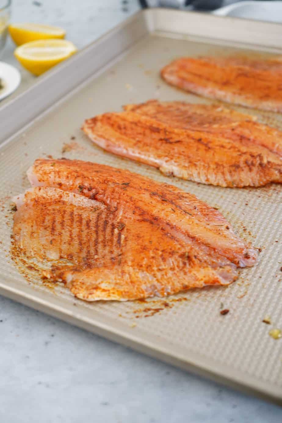 Seasonings rubbed into the tilapia. 