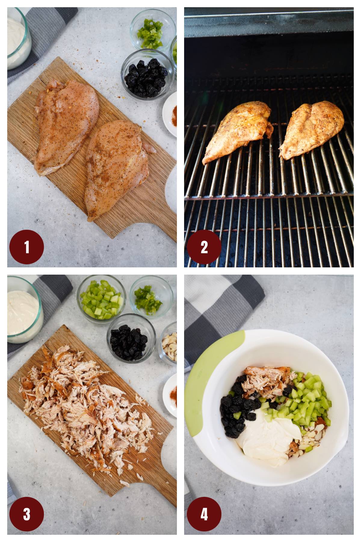 How to make smoked chicken salad steps in a collage 