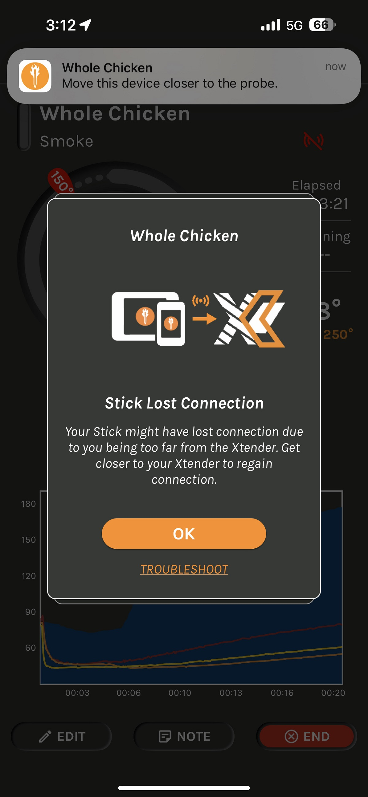 Meatstick loss connection notification. 