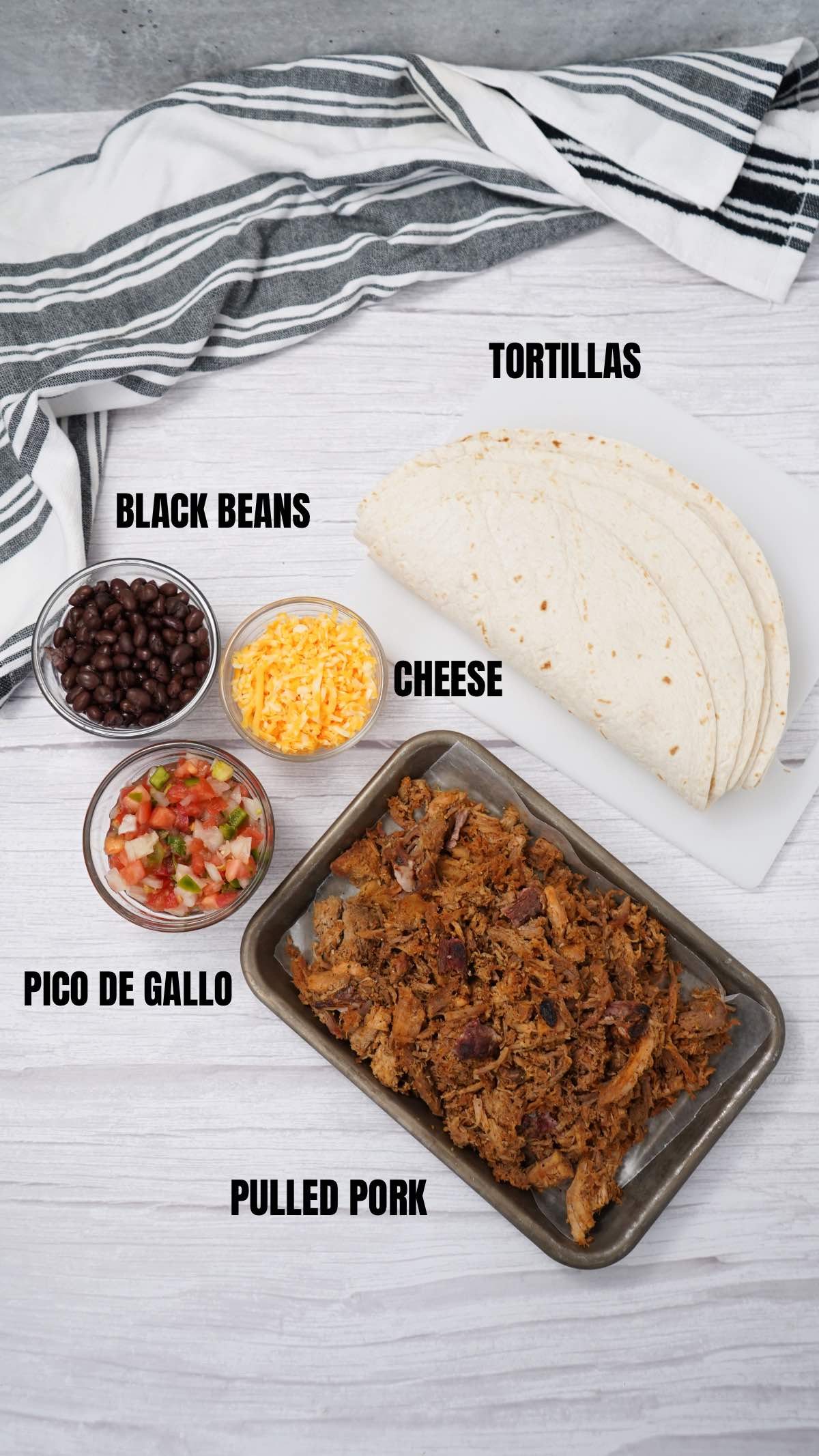 Cheesy Pulled Pork Burrito Ingredients Labeled