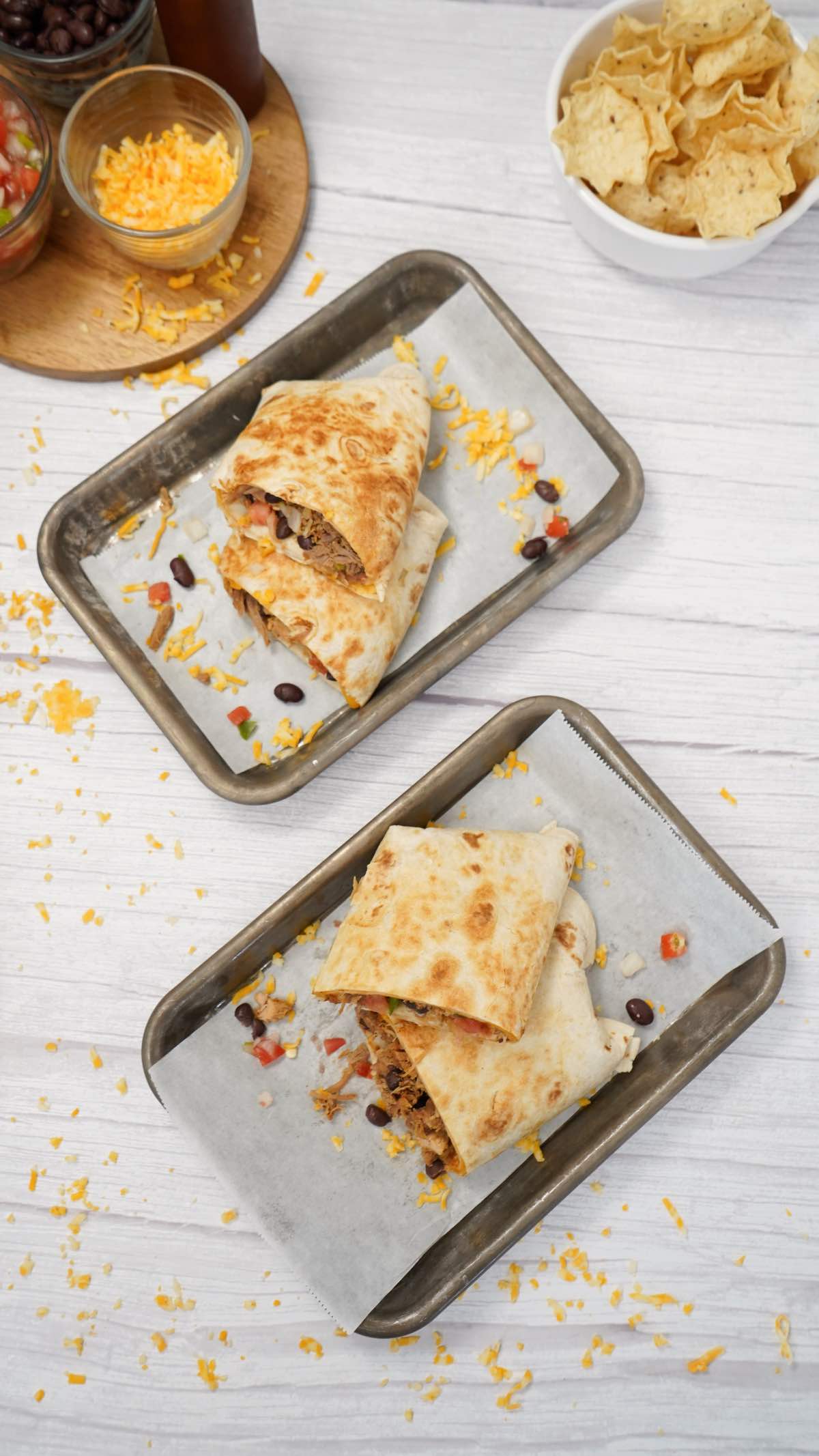 Cheesy Pulled Pork Burritos Served