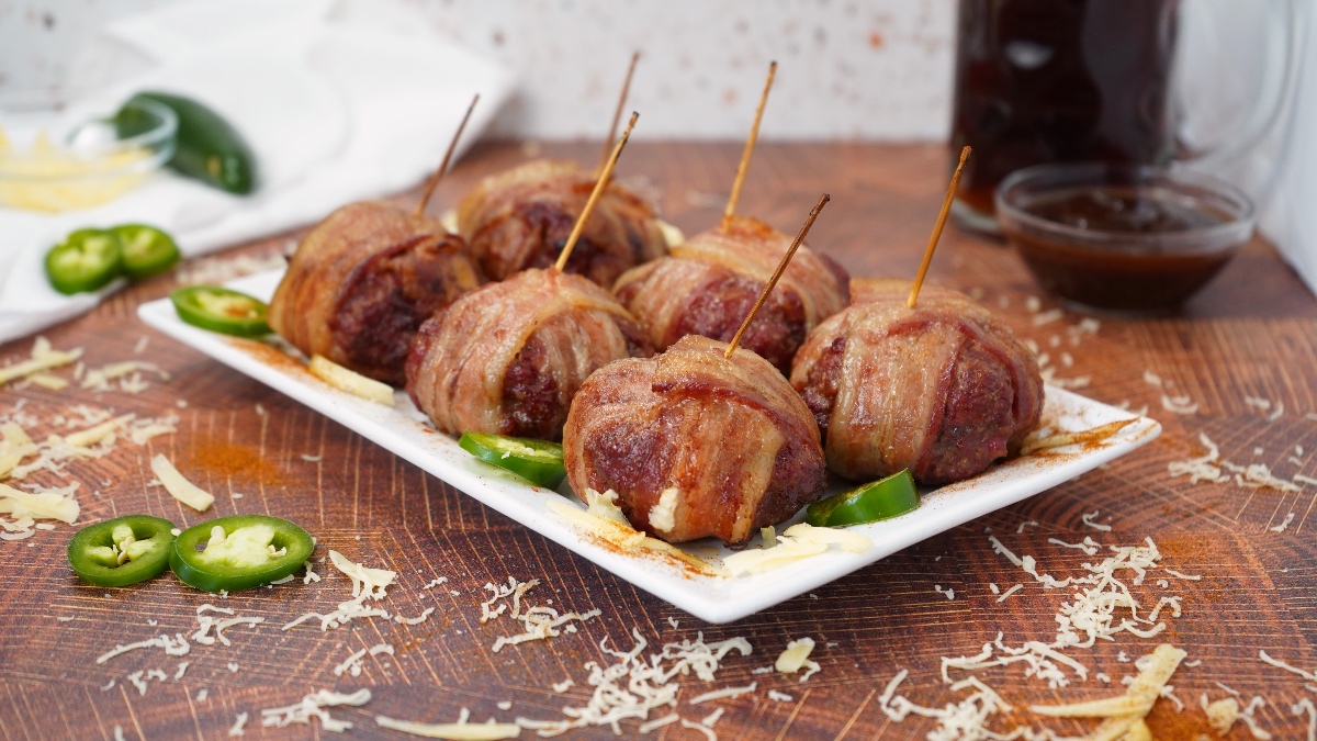 Stuffed Meatballs on white platter 