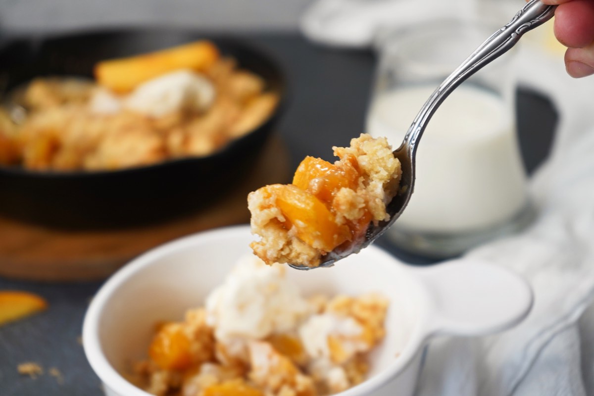 Spoonful of peach cobbler