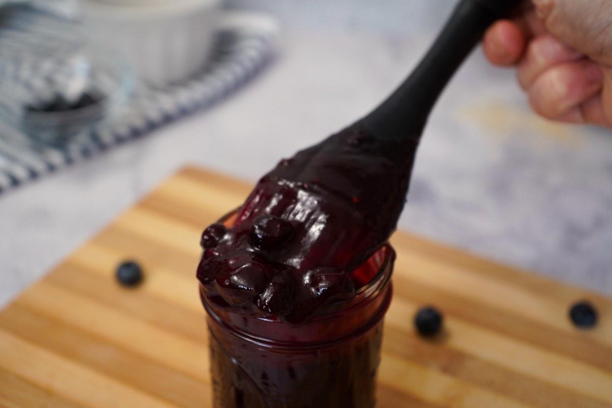 Homemade bbq sauce with blueberries on brush