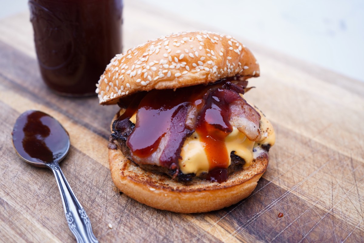 Sweet and spicy bbq sauce on burger