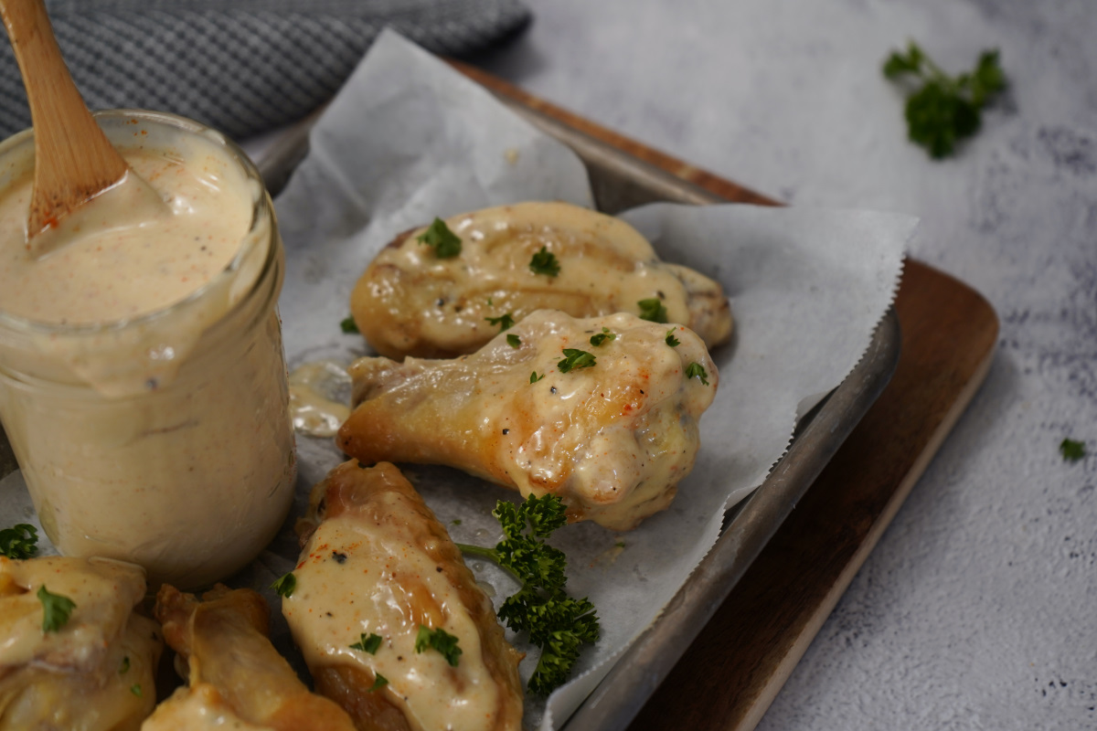 White BBQ sauce on wings.