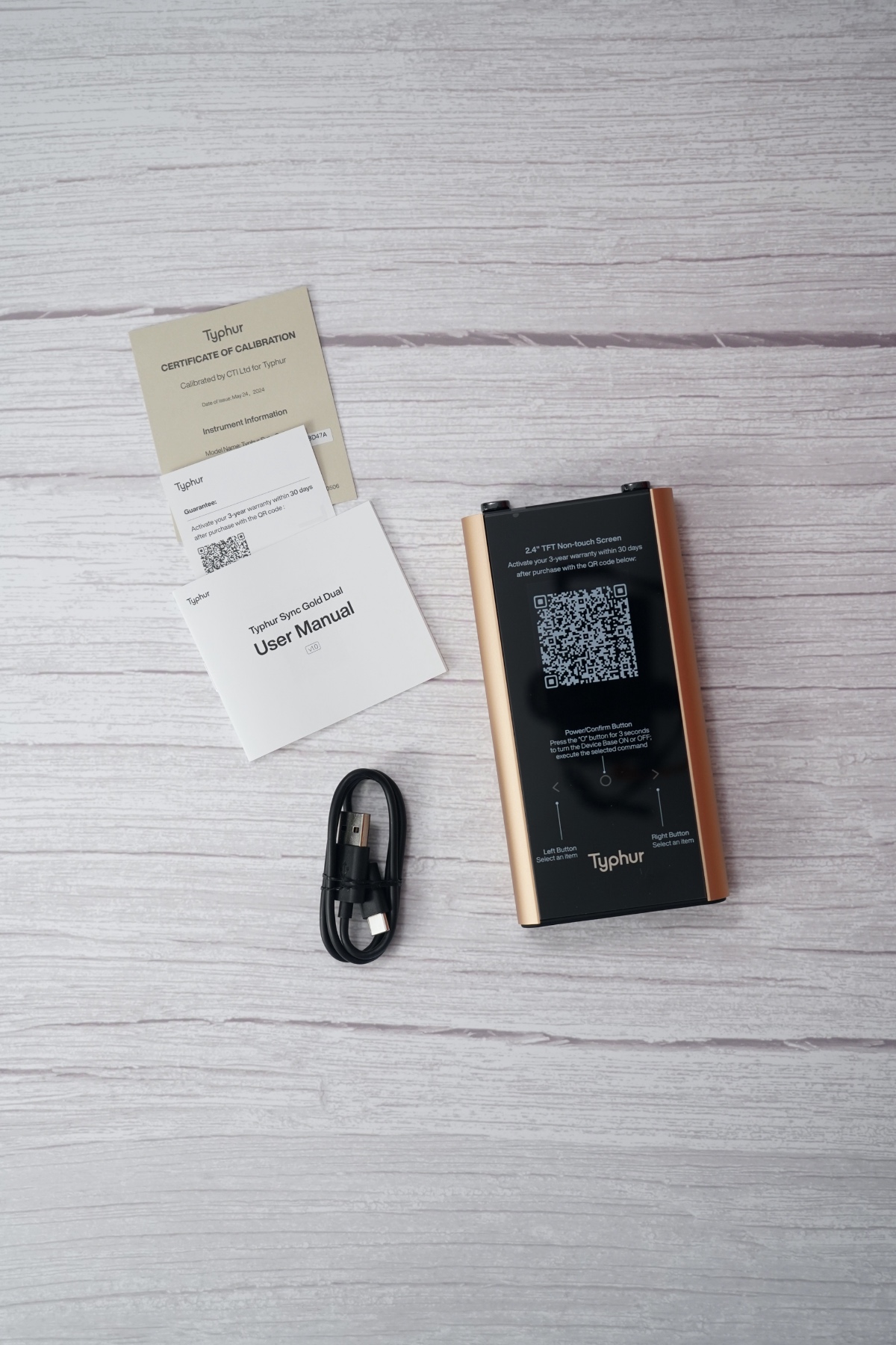 Typhur unboxed with charging cable